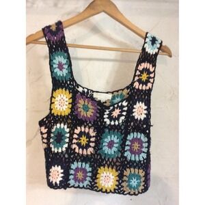 Granny Square Crochet Crop Top Festival Fairy Spring Boho Black Goth Babydoll S